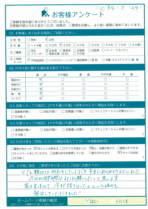 いわき市K様断捨離に伴う不用品回収「悩みも解決した」