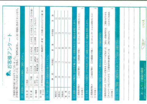 琴浦町T様ご家族のご退院に伴う不用品回収「ありがとうございました」のお客様の声アンケートシート