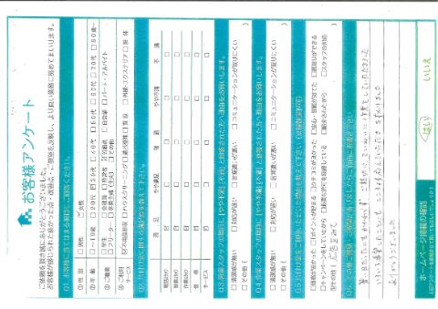 倉吉市H様大型家具処分に伴う遺品整理「即日対応してくださり、ありがとうございました」のお客様の声アンケートシート