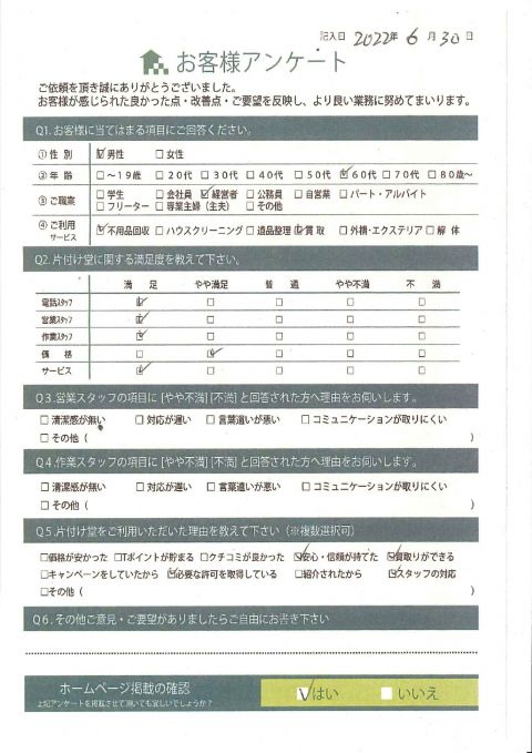 大阪市鶴見区D様不用品回収と家電買取「親戚から紹介してもらいました」