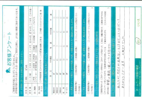 琴浦町H様遺品整理に伴う不用品回収「私たちが出来ないところまでしていただいて大助かりでした」のお客様の声アンケートシート