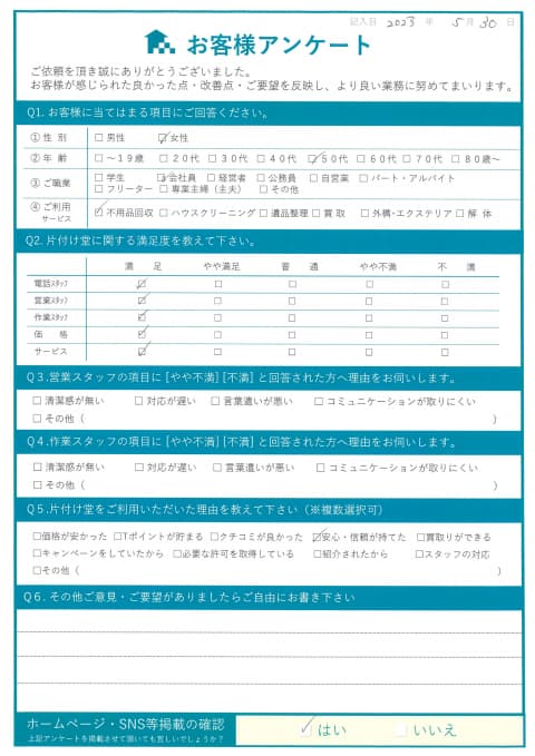三原市T様2トン車1台分の不用品回収「仕事が早くて感心しました」
