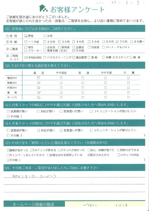 大阪市都島区H様ゴミ屋敷による片付け作業「助かりました。ありがとう」