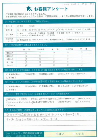 いわき市平S様断捨離に伴う不用品回収
