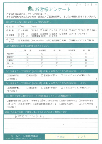 大阪市北区K様退去に伴う不用品回収「助かりました」