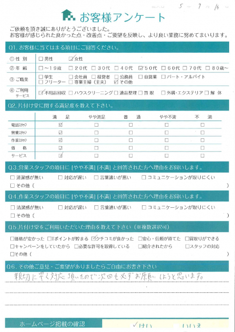 大阪市都島区I様断捨離に伴う不用品回収「スッキリしました」