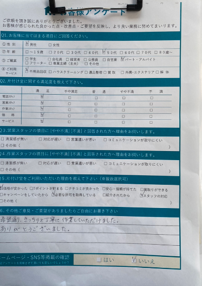 大阪市北区T様不用品処分に伴う不用品回収サービス「ありがとうございました」