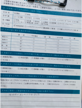 大阪市西成区M様処分に伴う不用品回収「案外早く作業が終わりましたね」