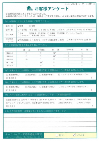 鳥取市H様引っ越しに伴う不用品回収　「対応が早くて助かりました。」
