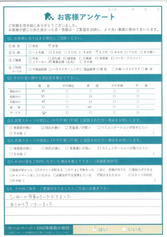 横浜市鶴見区T様ご実家の片付けに伴う不用品回収「ていねいに作業していただきました。」