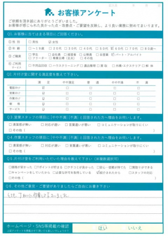 米子市U様断捨離に伴う不用品処分「とても丁寧に作業してくださいました。」