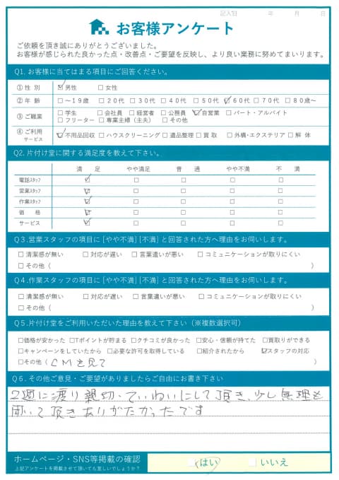 米子市M様断捨離に伴う不用品処分「親切・丁寧に作業していただきありがたかったです」