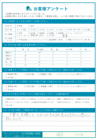 松江市A様断捨離に伴う不用品処分「丁寧な見積とスタッフの誠実な対応に感心した」