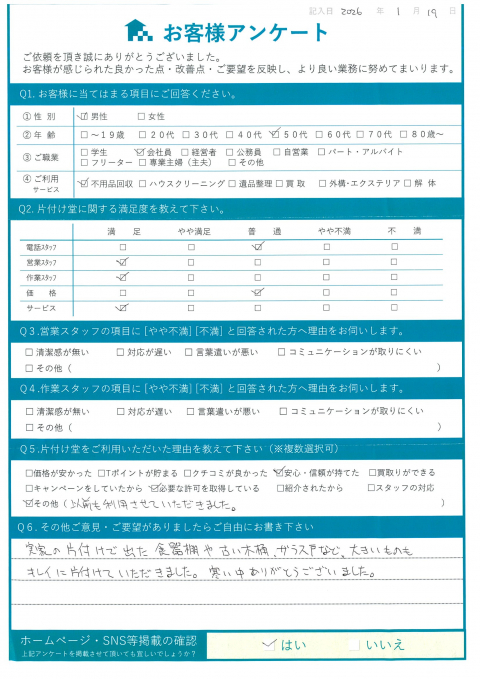 米子市Y様断捨離に伴う不用品処分「大きいものもキレイに片付けていただきました。」