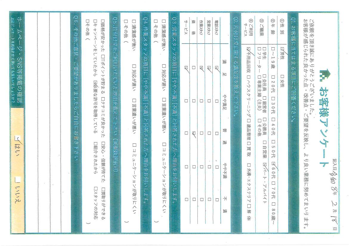 大山町下甲I様空家になったご実家の片付け「ホームページを見ました」
